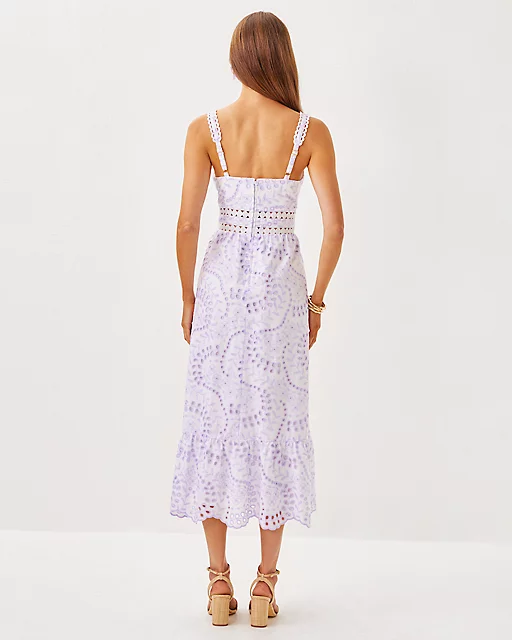 Lilly Pulitzer Tiah Midi Dress Water Hyacinth Dancing Daisies Eyelet