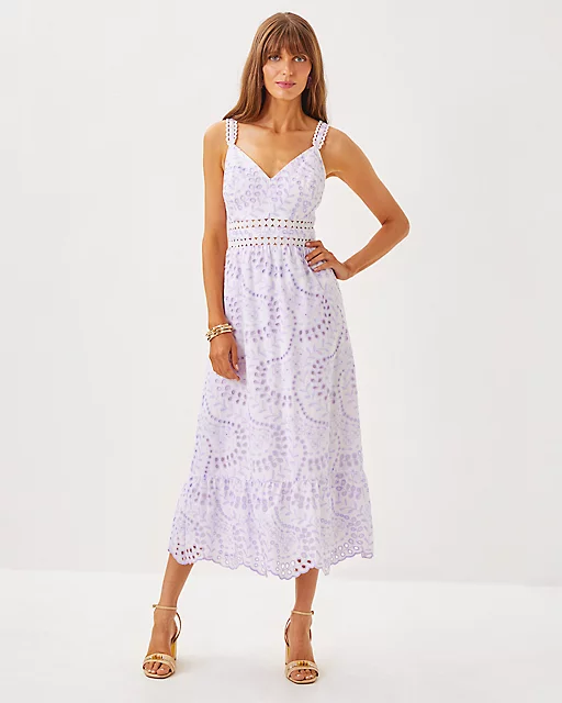lilly pulitzer Tiah Midi Dress Water Hyacinth Dancing Daisies Eyelet