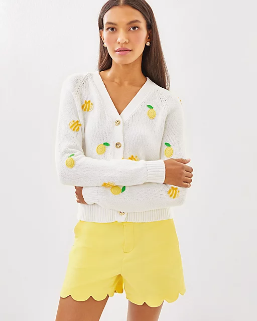Lilly Pulitzer Tippery Cardigan Resort White Bee Sweet Embroidery