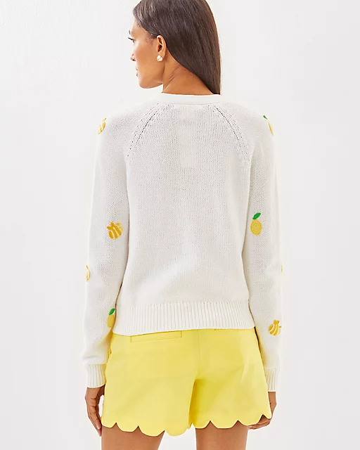 Lilly Pulitzer Tippery Cardigan Resort White Bee Sweet Embroidery