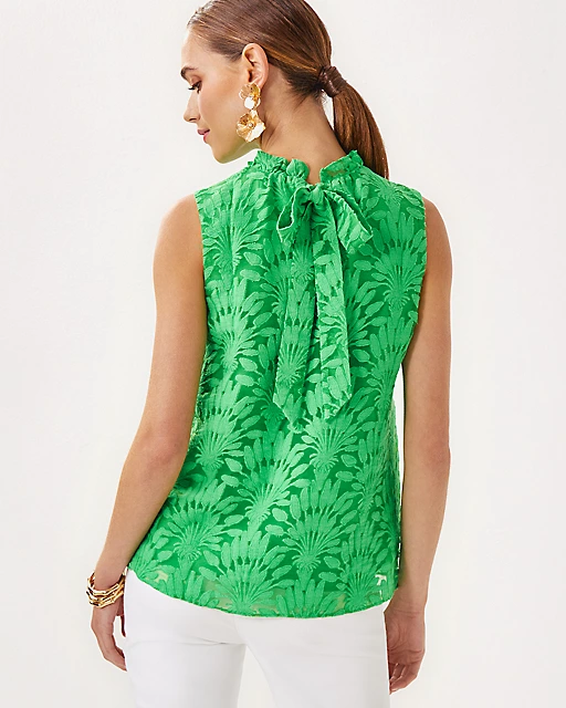 Lilly Pulitzer Tolya Top Fauna Green Stacked Palm Burnout