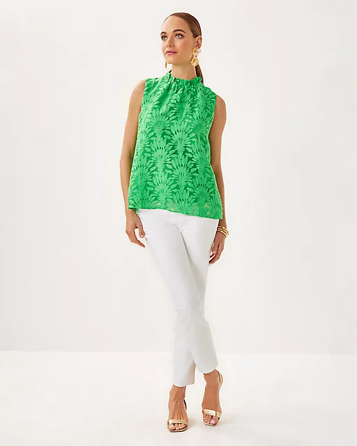 Lilly Pulitzer Tolya Top Fauna Green Stacked Palm Burnout