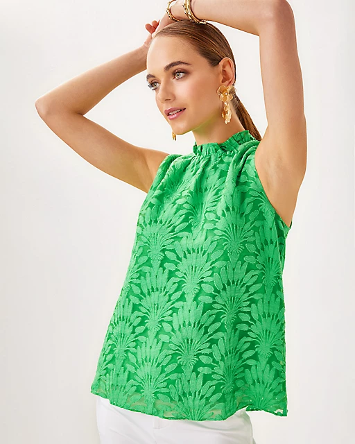 lilly pulitzer Tolya Top Fauna Green Stacked Palm Burnout