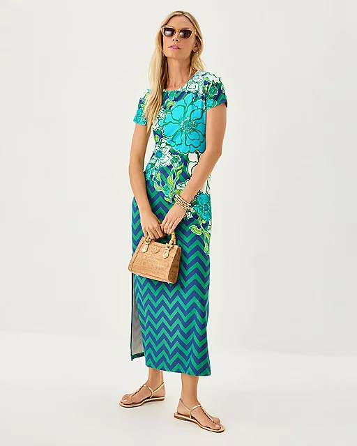 Lilly Pulitzer UPF 50+ ChillyLilly Kaden Maxi Dress Starlight Navy Chevs Kiss Engineered Chillylilly