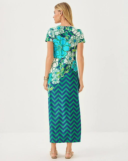 Lilly Pulitzer UPF 50+ ChillyLilly Kaden Maxi Dress Starlight Navy Chevs Kiss Engineered Chillylilly