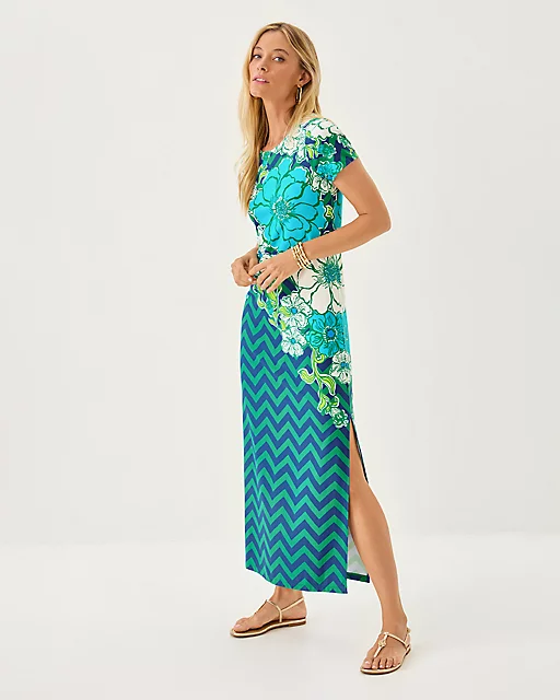 Lilly Pulitzer UPF 50+ ChillyLilly Kaden Maxi Dress Starlight Navy Chevs Kiss Engineered Chillylilly