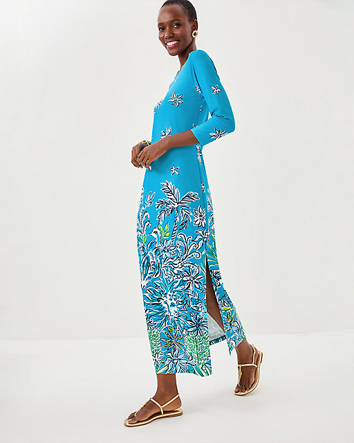 Lilly Pulitzer UPF 50+ ChillyLilly Seralina Maxi Dress Tangier Teal Safari Social Engineered Chillylilly