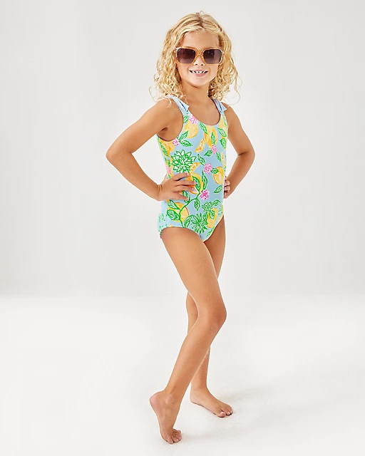 lilly pulitzer UPF 50+ Girls Abel Swimsuit Bluette Make Lemonade lilly pulitzer UPF 50+ Girls Abel Swimsuit Bluette Make Lemonade