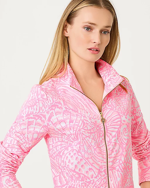 Lilly Pulitzer UPF 50+ Leona Zip-Up Jacket Pelican Pink Sea Cups