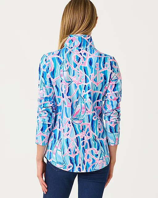 Lilly Pulitzer UPF 50+ Leona Zip-Up Jacket Skim Blue Reel Nauti