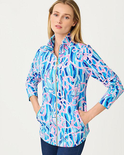 lilly pulitzer UPF 50+ Leona Zip-Up Jacket Skim Blue Reel Nauti