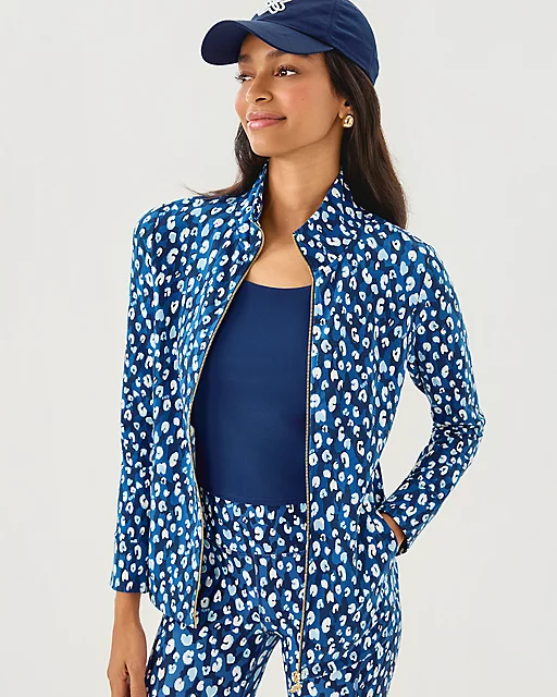 lilly pulitzer UPF 50+ Leona Zip-Up Jacket Starlight Navy Youre An Animal
