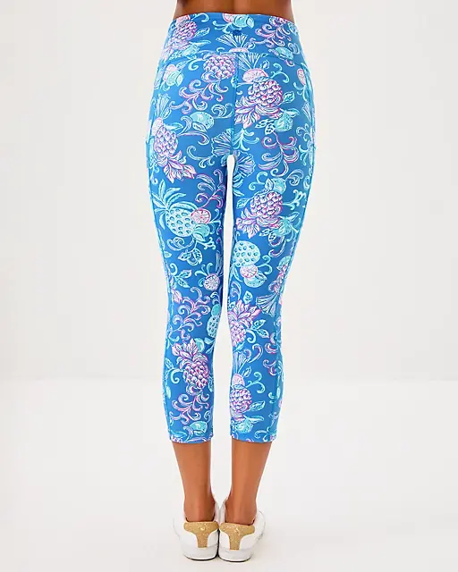 Lilly Pulitzer UPF 50+ Luxletic 21" Weekender High Rise Crop Legging Sunwashed Blue Citrus Crush