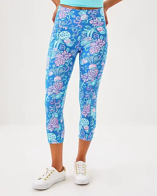 Lilly Pulitzer UPF 50+ Luxletic 21" Weekender High Rise Crop Legging Sunwashed Blue Citrus Crush