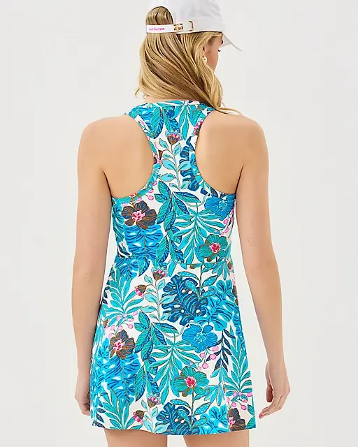 Lilly Pulitzer UPF 50+ Luxletic Forehand Active Dress Breezy Aqua Best Fronds Forever