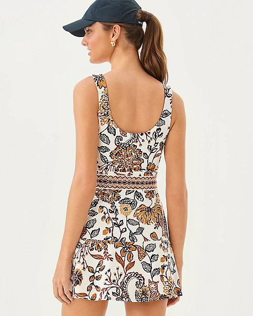 Lilly Pulitzer UPF 50+ Luxletic Fresh Squeeze Active Dress Coconut Take Meowt Engineered Luxletic Dress