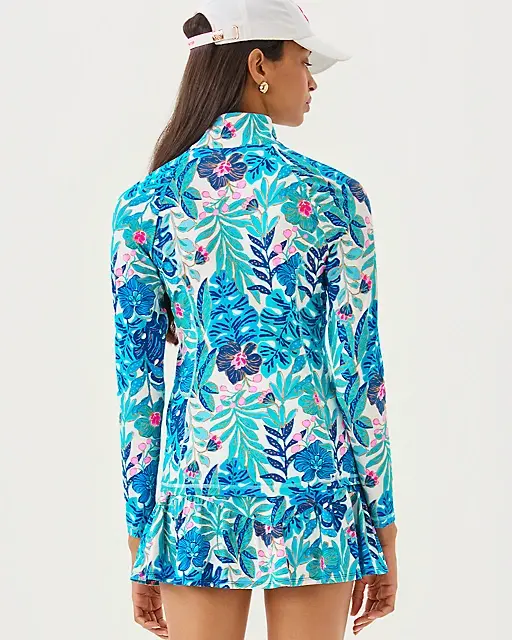 Lilly Pulitzer UPF 50+ Luxletic Justine Pullover Breezy Aqua Best Fronds Forever