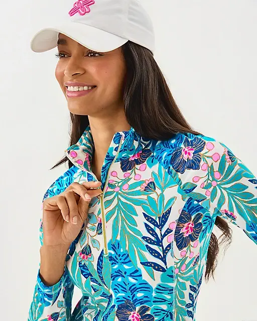 Lilly Pulitzer UPF 50+ Luxletic Justine Pullover Breezy Aqua Best Fronds Forever