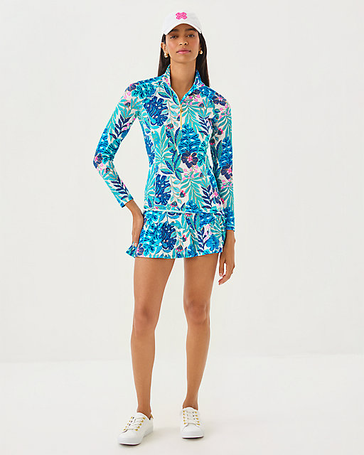 Lilly Pulitzer UPF 50+ Luxletic Justine Pullover Breezy Aqua Best Fronds Forever