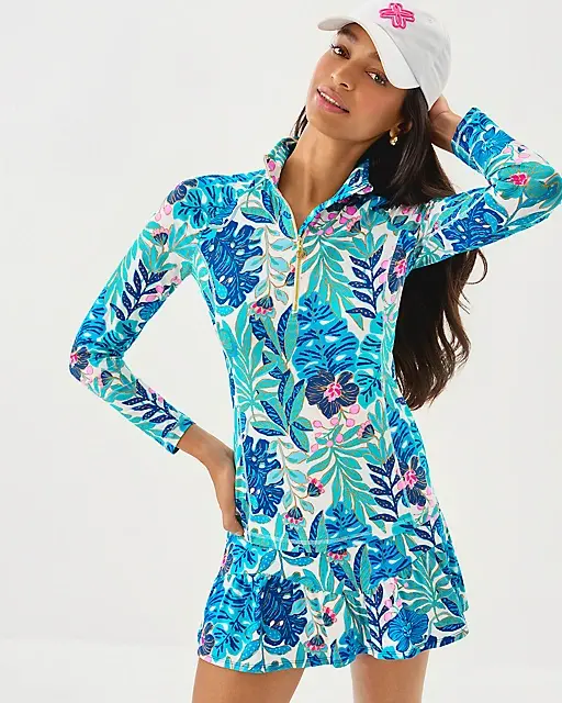 lilly pulitzer UPF 50+ Luxletic Justine Pullover Breezy Aqua Best Fronds Forever
