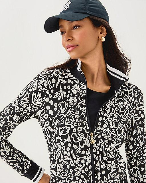 Lilly Pulitzer UPF 50+ Luxletic Regate Jacket Noir Purrfect Pounce Knit Jacquard