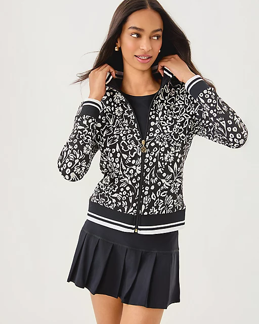 lilly pulitzer UPF 50+ Luxletic Regate Jacket Noir Purrfect Pounce Knit Jacquard