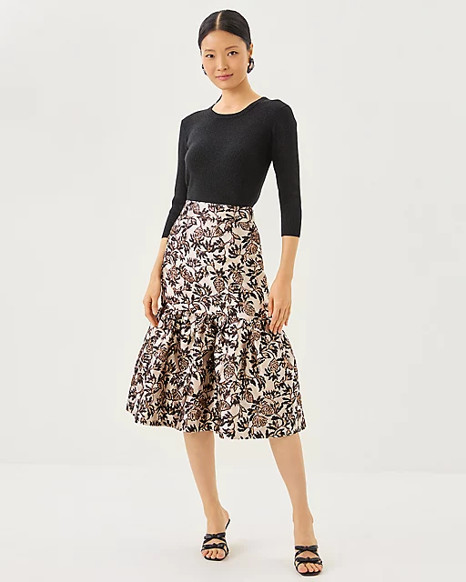 Lilly Pulitzer Valora Midi Skirt Noir Pineapple Puff Metallic Jacquard