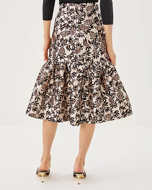 Lilly Pulitzer Valora Midi Skirt Noir Pineapple Puff Metallic Jacquard