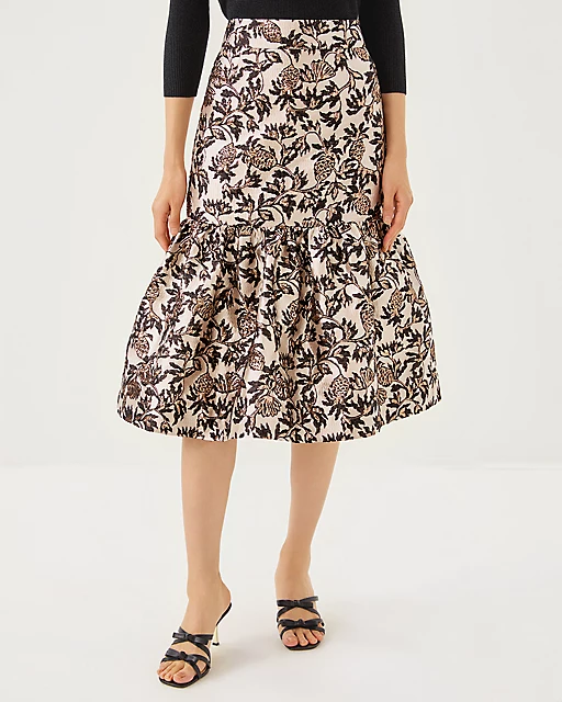 Lilly Pulitzer Valora Midi Skirt Noir Pineapple Puff Metallic Jacquard