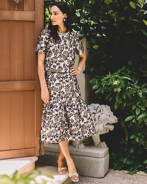 lilly pulitzer Valora Midi Skirt Noir Pineapple Puff Metallic Jacquard