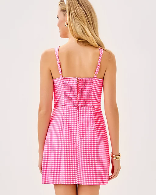 Lilly Pulitzer Veda Skirted Romper Sunkissed Pink Gingham Stretch Jacquard