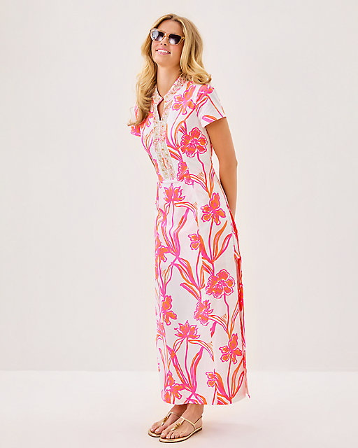 Lilly Pulitzer Velora Maxi Romper Resort White Oversized Lovely Long Stems Engineered R