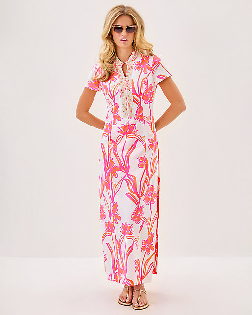 lilly pulitzer Velora Maxi Romper Resort White Oversized Lovely Long Stems Engineered R