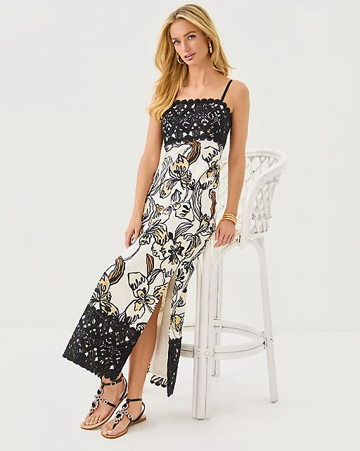 Lilly Pulitzer Vena Stretch Maxi Dress Coconut Oversized Irisistable