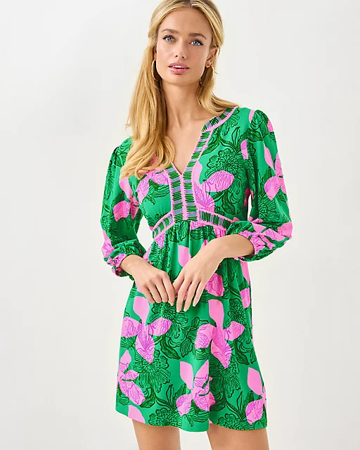 Lilly Pulitzer Wexlee Skirted Romper Kitts Green Sunset Shadows Engineered Romper
