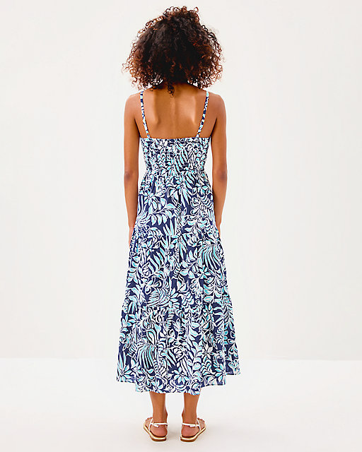 Lilly Pulitzer Zanna Cotton Midi Dress Sapphire Pool Summer Shorelines