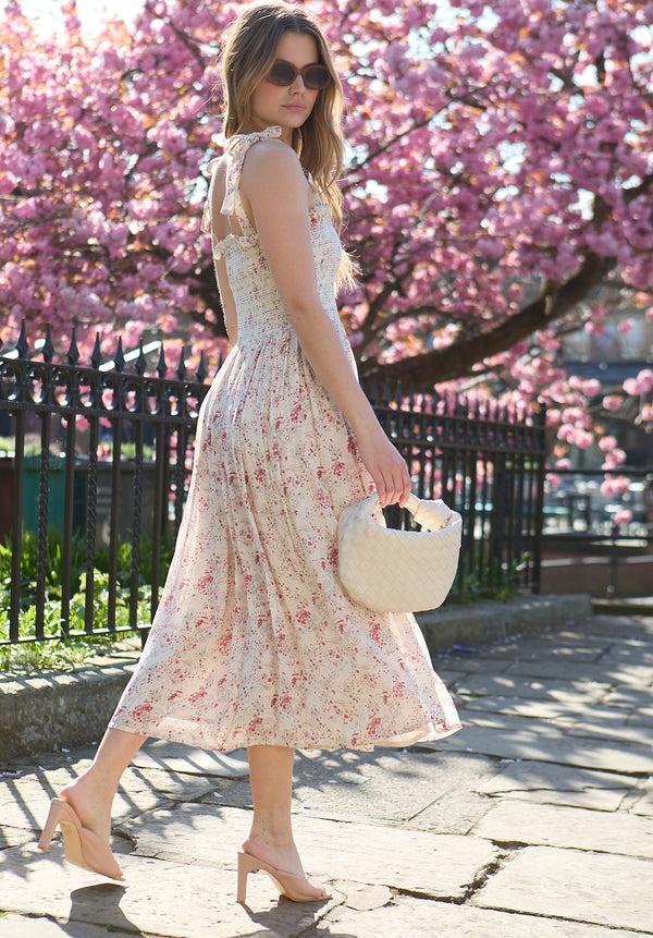 Lily And Lionel Annie Smocked Wishing Well Floral Print Midi Dress In Multi