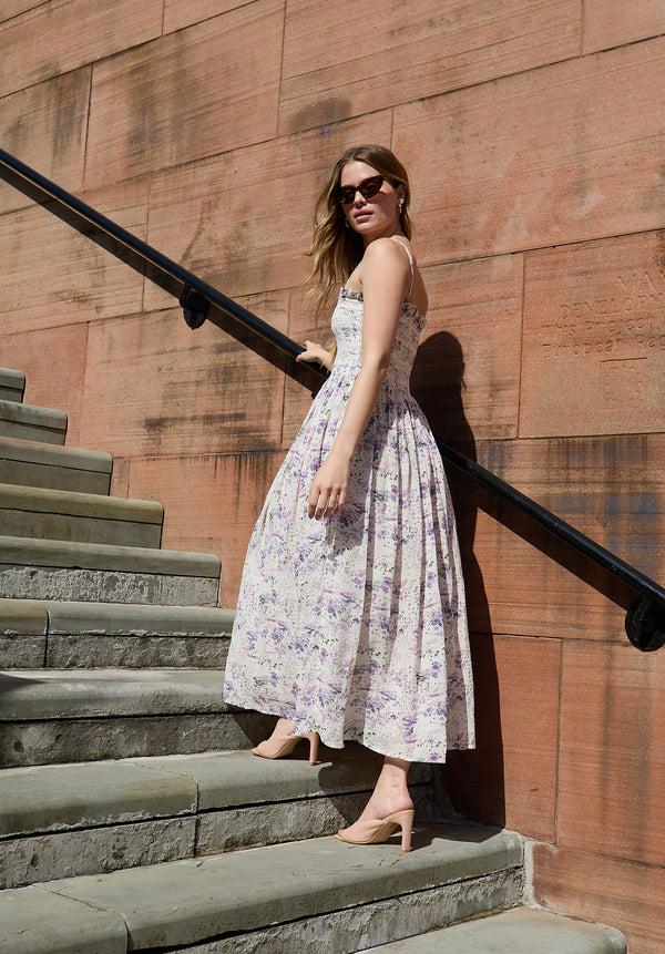 Lily And Lionel Annie Smocked Wonderland Floral Print Midi Dress In Multi