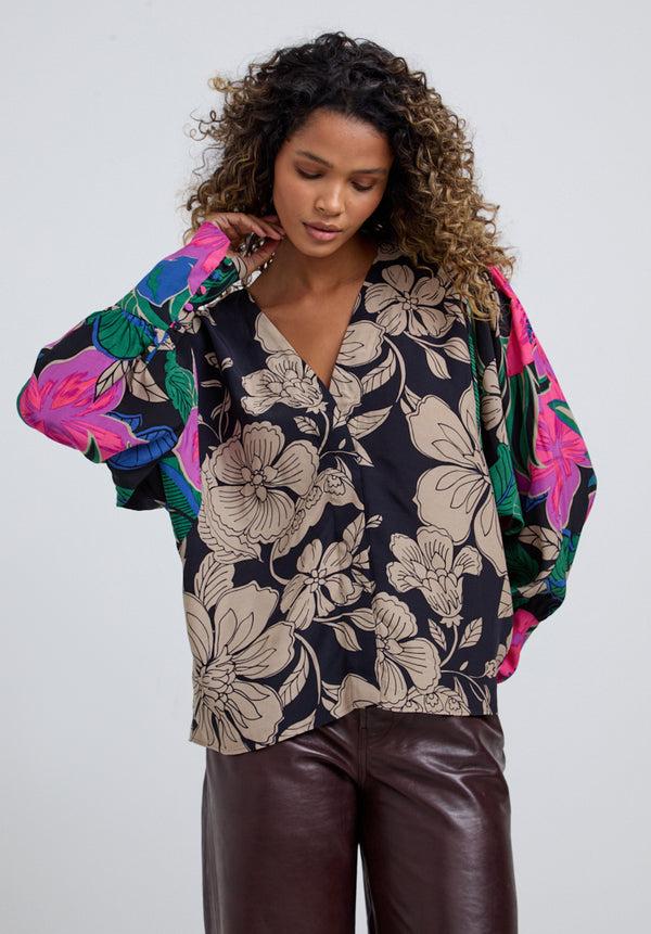 Lily And Lionel Celeste V-Neck Floral Printed Blouse In Multi
