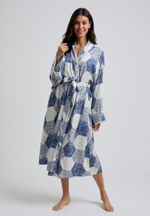 Lily And Lionel Corina Kimono Style Aster Patchwork Print Robe In Blue