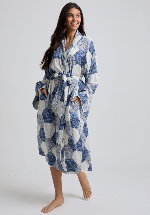 Lily And Lionel Corina Kimono Style Aster Patchwork Print Robe In Blue