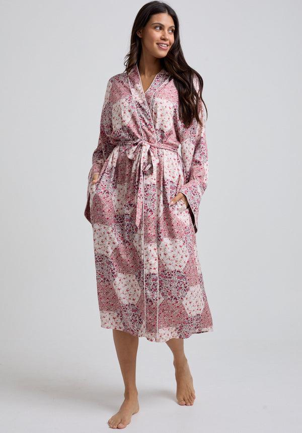 lily and lionel Corina Kimono Style Aster Patchwork Print Robe In Pink