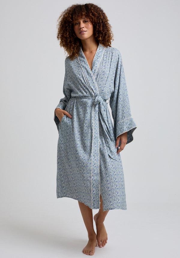 lily and lionel Corina Kimono Style Ditsy Floral Print Robe In Blue
