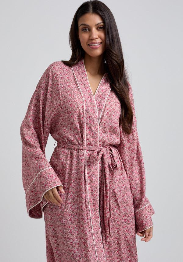 lily and lionel Corina Kimono Style Ditsy Floral Print Robe In Pink