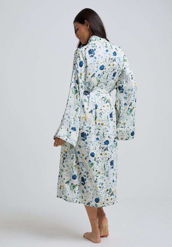Lily And Lionel Corina Kimono Style Pressed Floral Print Robe In Blue