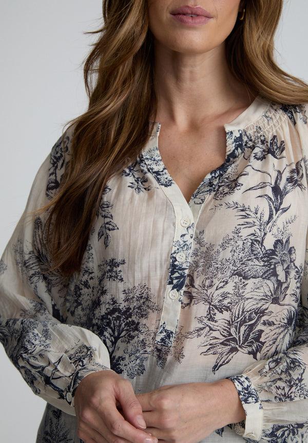 Lily And Lionel Eleanor V-Neck Floral Printed Blouse In Cream