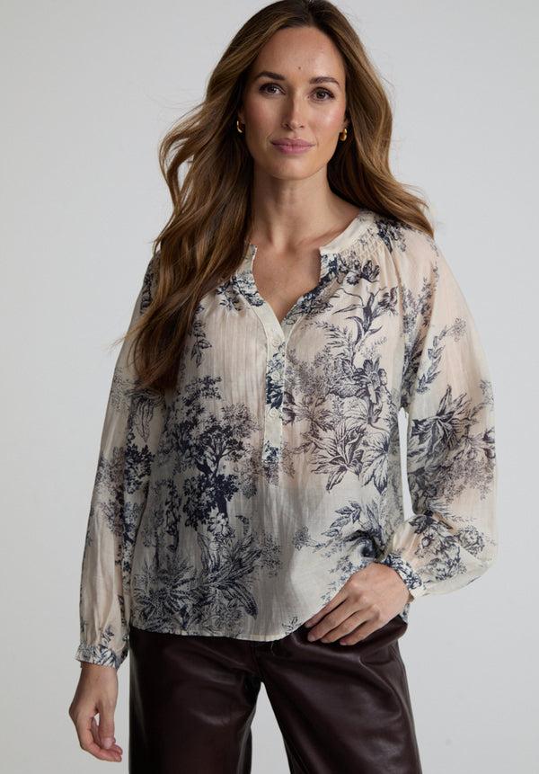 lily and lionel Eleanor V-Neck Floral Printed Blouse In Cream