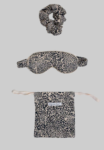 Lily And Lionel Ella Eye Mask Scrunchie Hidden Leopard Print Set In Cream