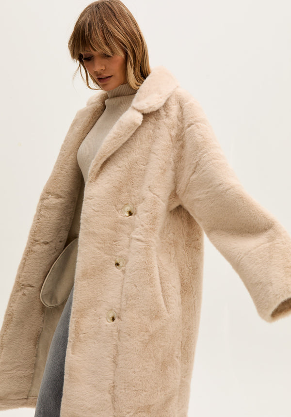 Lily And Lionel Emma Longline Faux Fur Coat In Cream