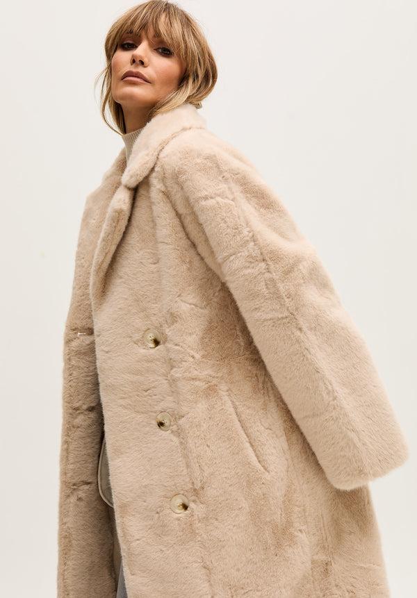 lily and lionel Emma Longline Faux Fur Coat In Cream